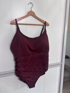 Time and Tru Burgundy One-Piece Swimsuit